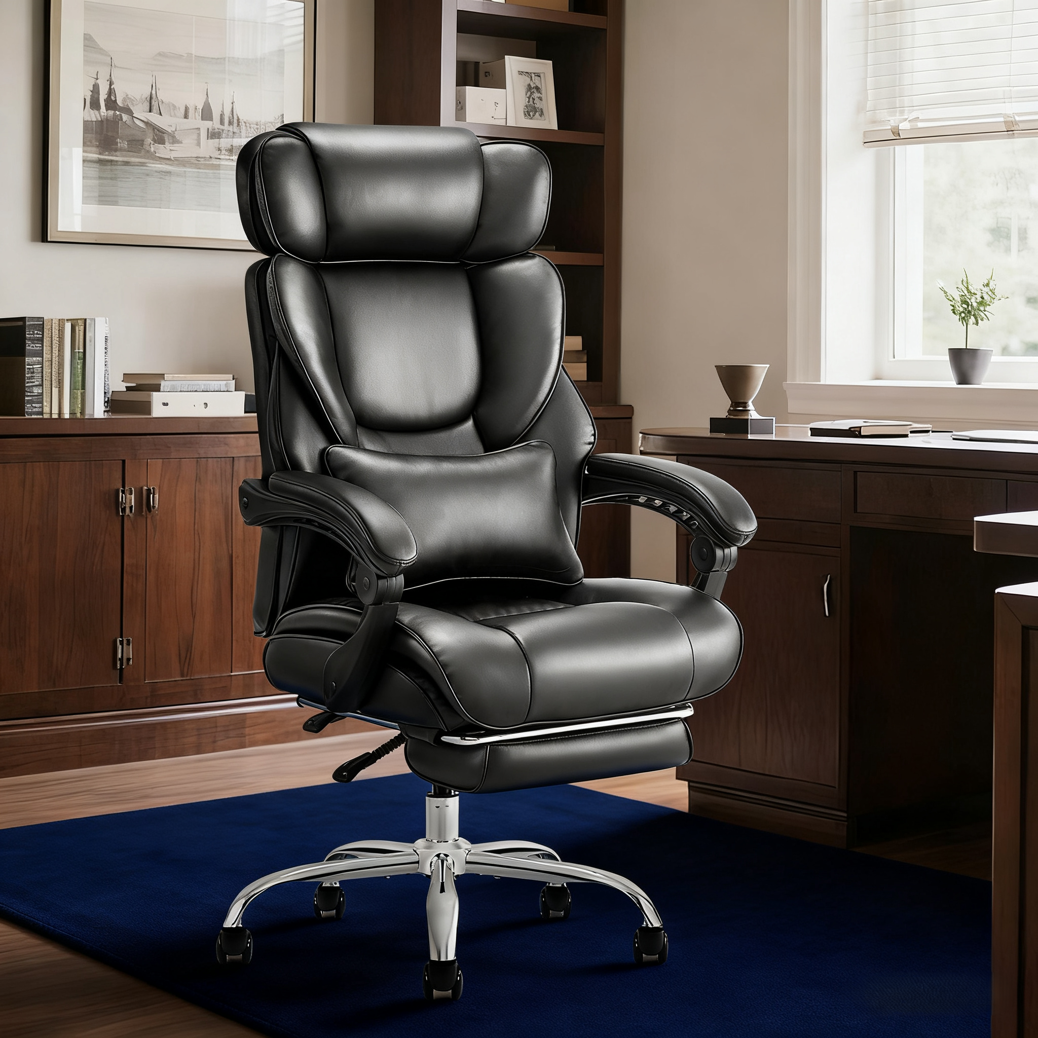 COLAMY Leather 300lbs Office Chair Reclining Gaming Chair with Footrest Model.6754