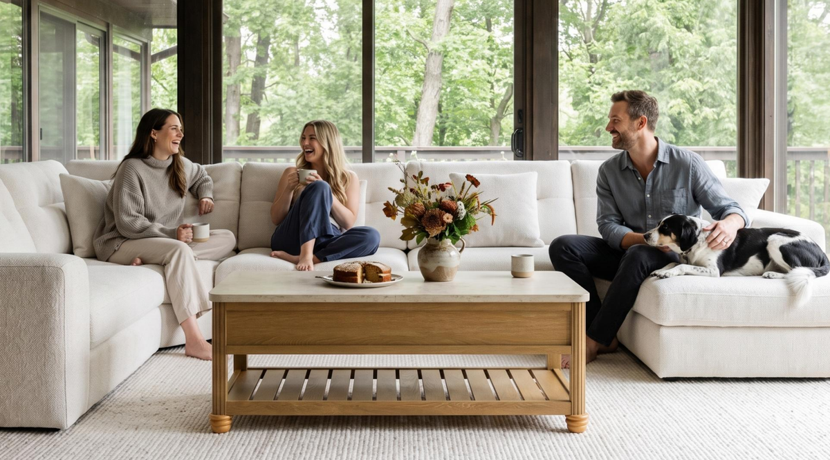COLAMY VERSE 47.2" Fluted Storage Coffee Table with 2 Drawers & Open Shelf