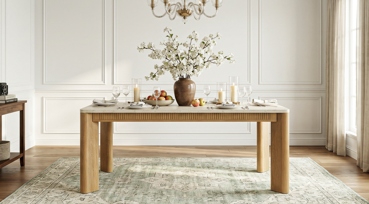 COLAMY VERSE 63" Travertine-Inspired Dining Table for 4–6