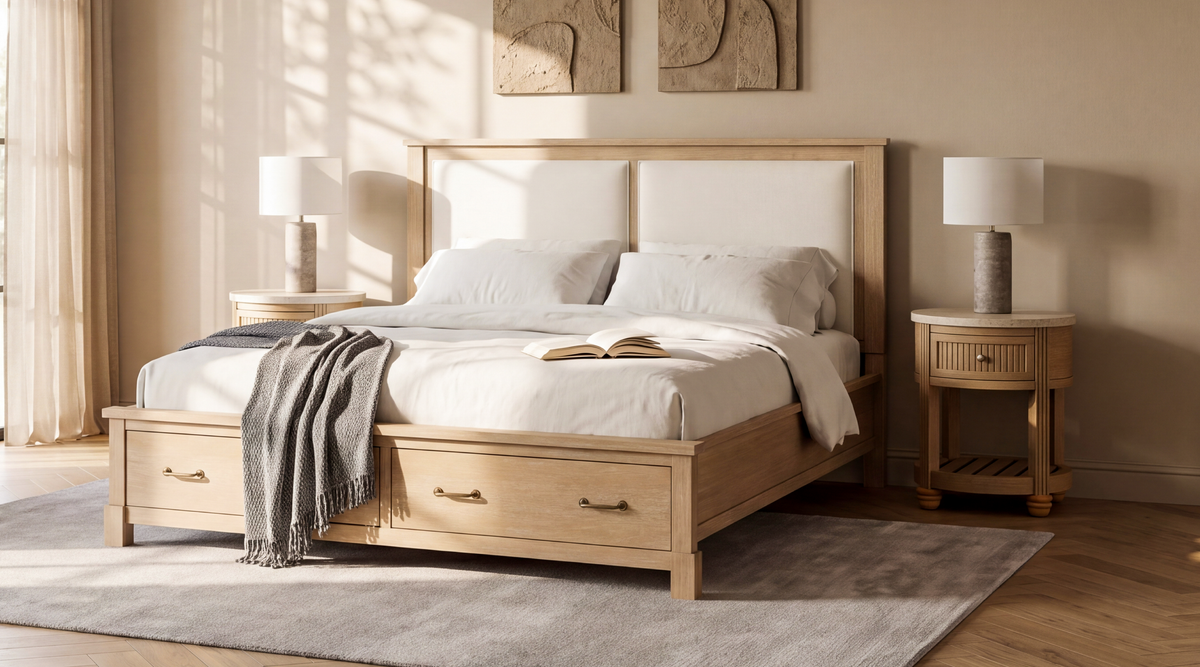 COLAMY VERSE Round Side Table with Drawer & Storage Shelf