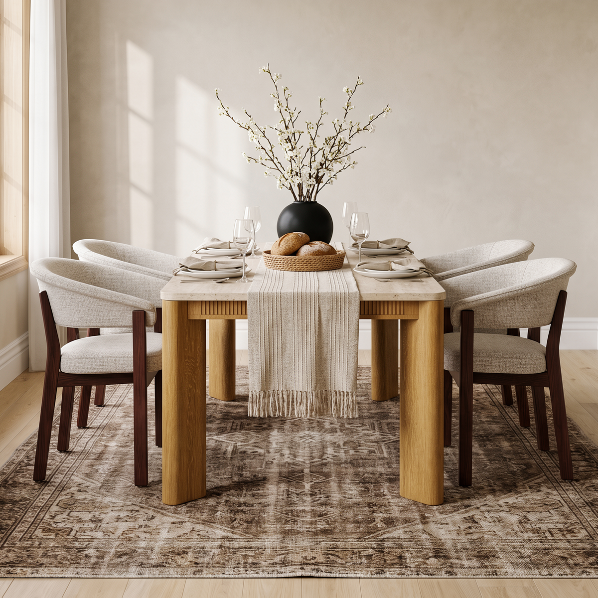 COLAMY VERSE 63" Dining Table with HALO Luxe Dining Chairs Set