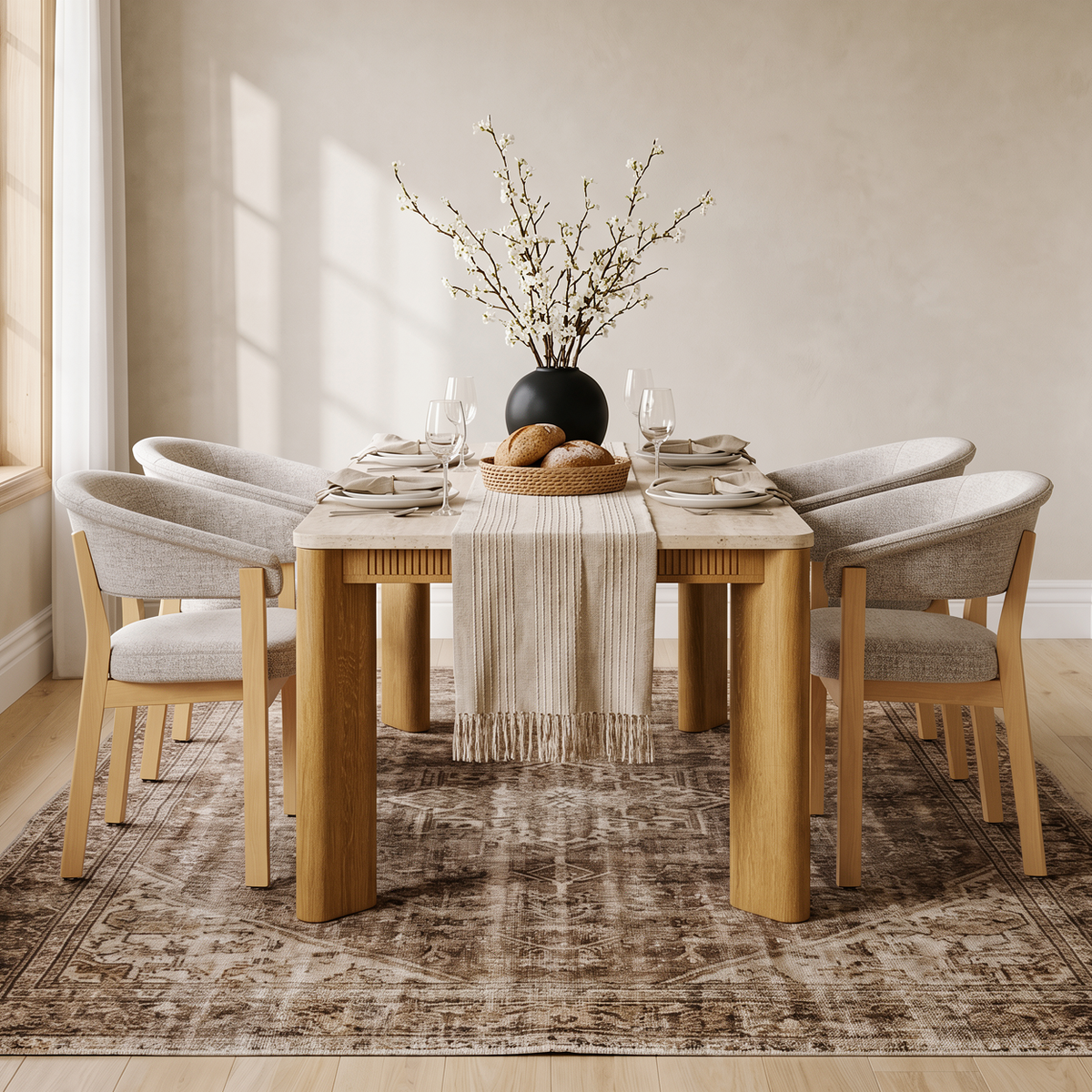 COLAMY VERSE 63" Dining Table with HALO Luxe Dining Chairs Set