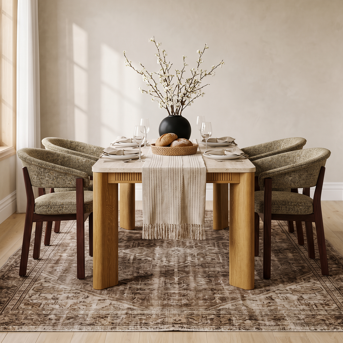 COLAMY VERSE 63" Dining Table with HALO Luxe Dining Chairs Set