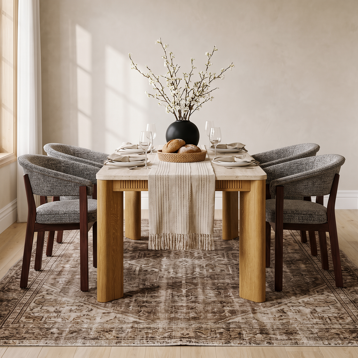 COLAMY VERSE 63" Dining Table with HALO Luxe Dining Chairs Set