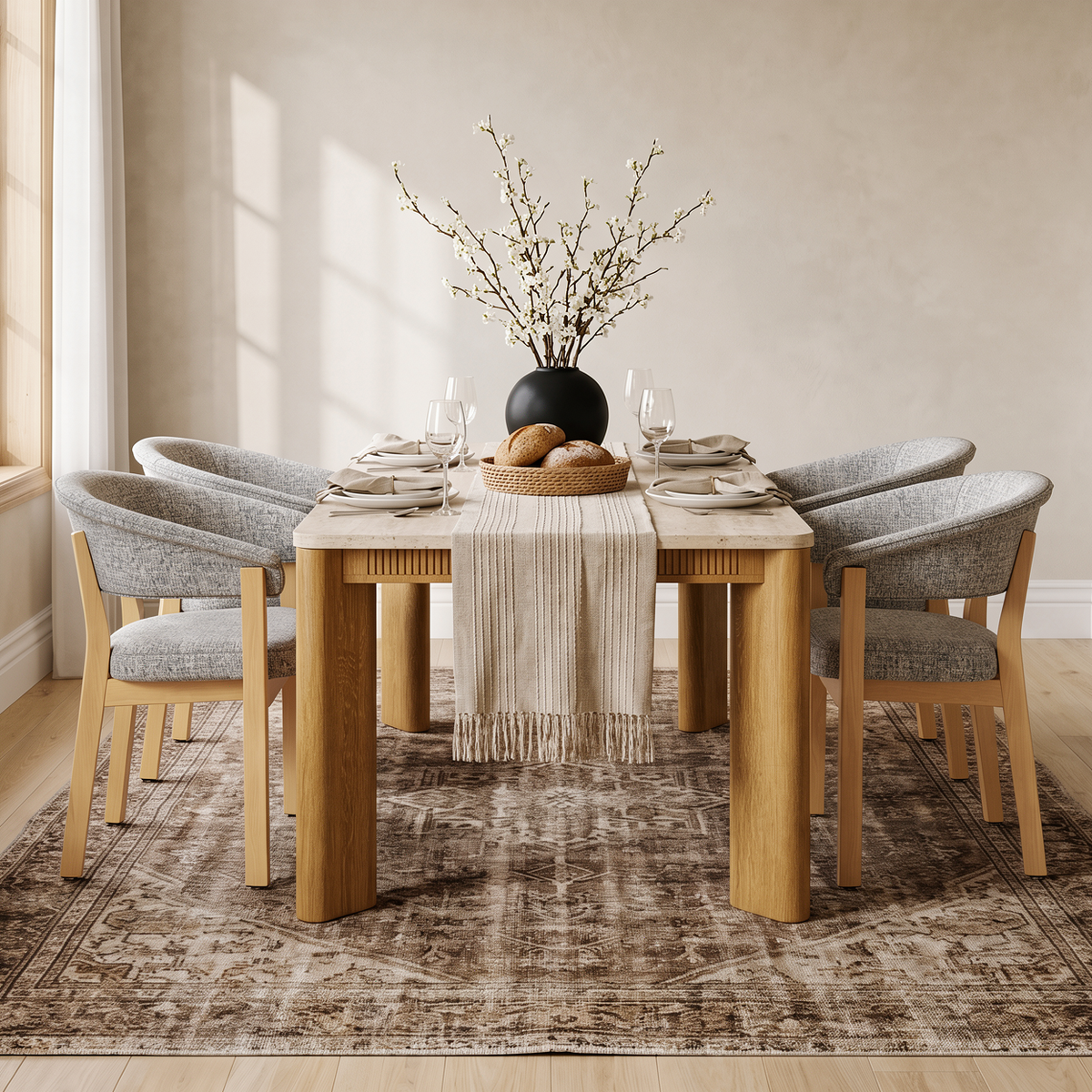 COLAMY VERSE 63" Dining Table with HALO Luxe Dining Chairs Set