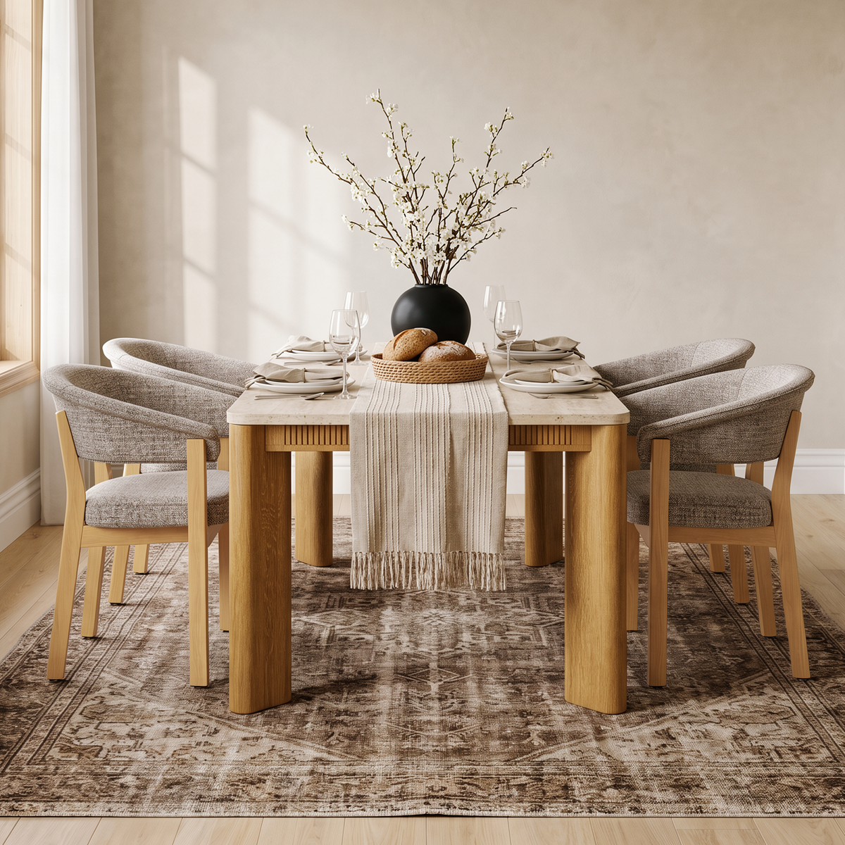COLAMY VERSE 63" Dining Table with HALO Luxe Dining Chairs Set
