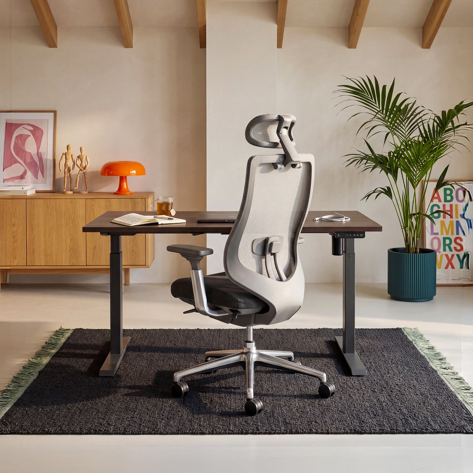 Rear view of COLAMY ATLAS mesh office chair with adjustable headrest and lumbar support