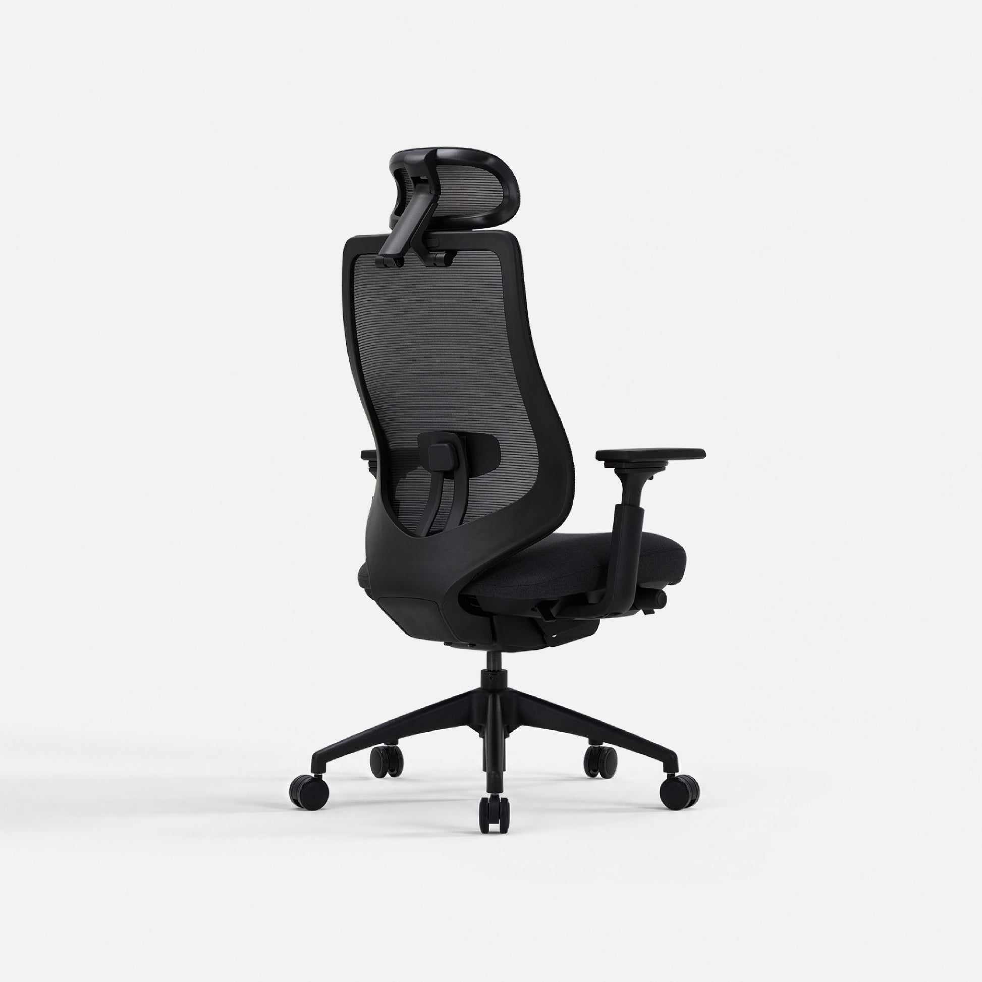 Rear view of COLAMY ATLAS-01 black mesh office chair with adjustable lumbar support