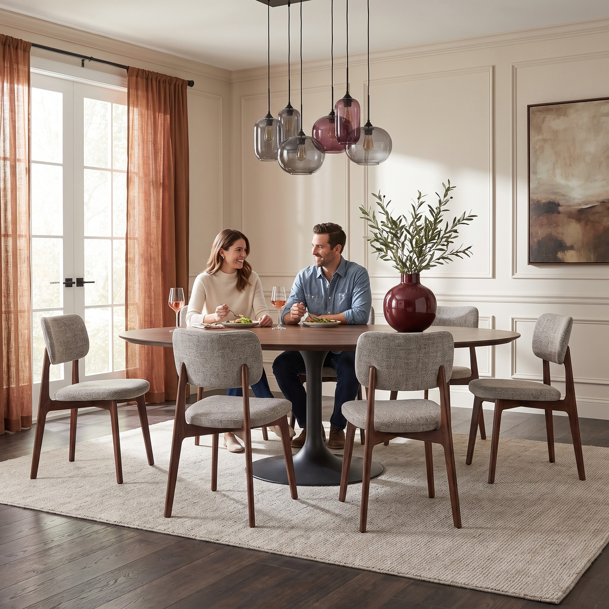 COLAMY HALO Prime Upholstered Dining Chairs with Solid Red Oak Frame