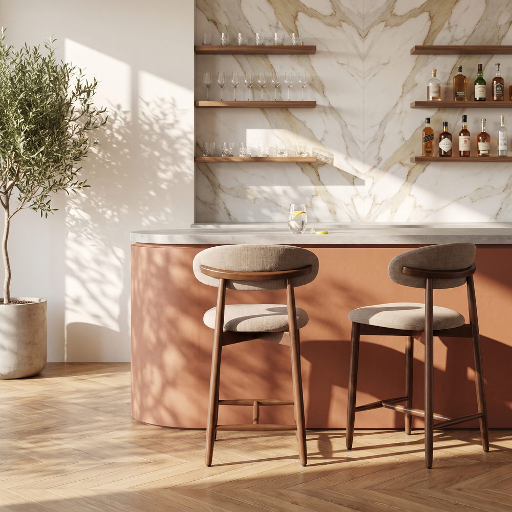 COLAMY ARLA Upholstered Wooden Scandi Minimalist Bar Stool