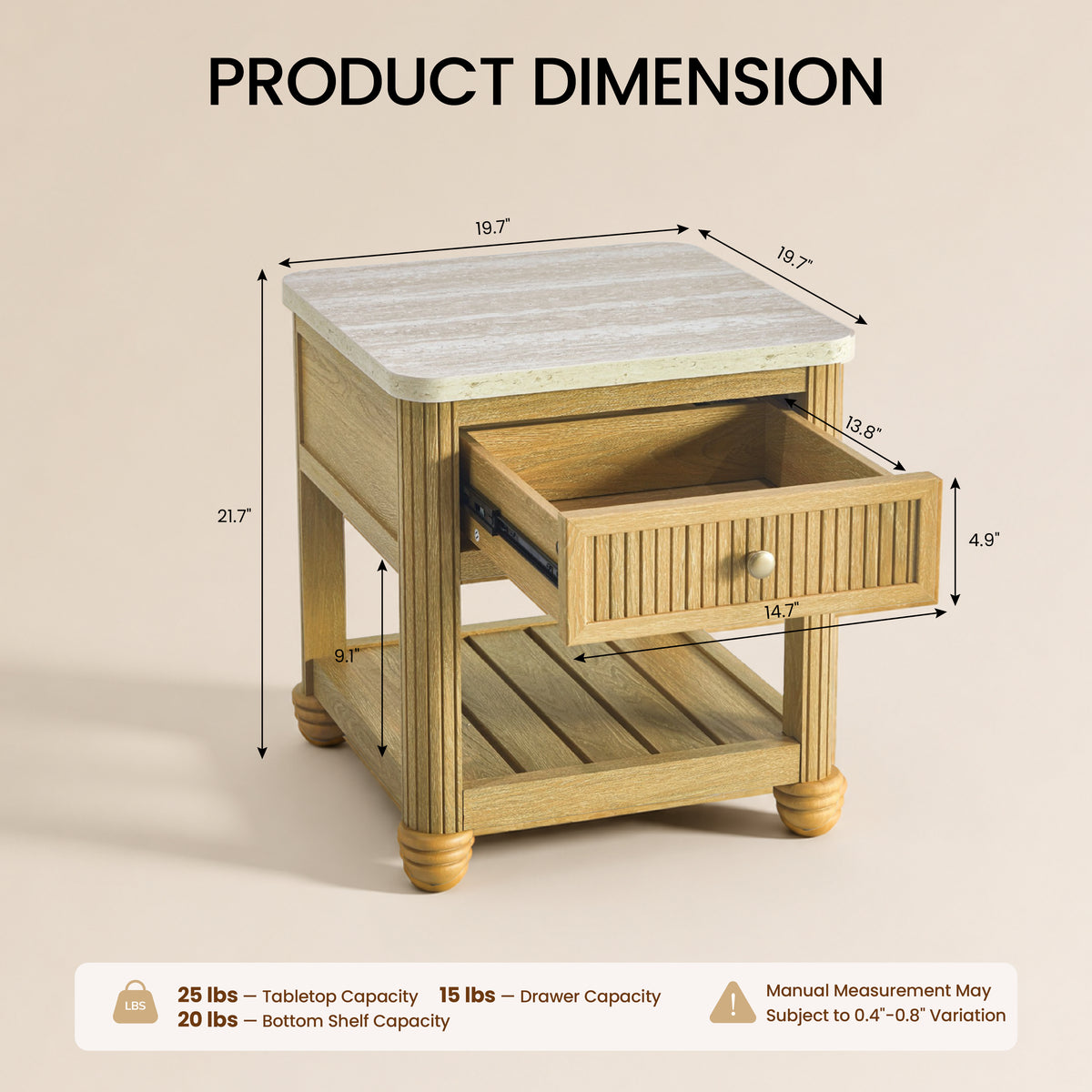 colamy verse 20 inch end table with drawer dimensions and weight capacity compact for small spaces