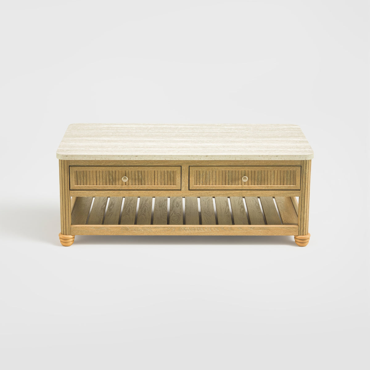 colamy verse 47 inch coffee table with drawers and shelf white background