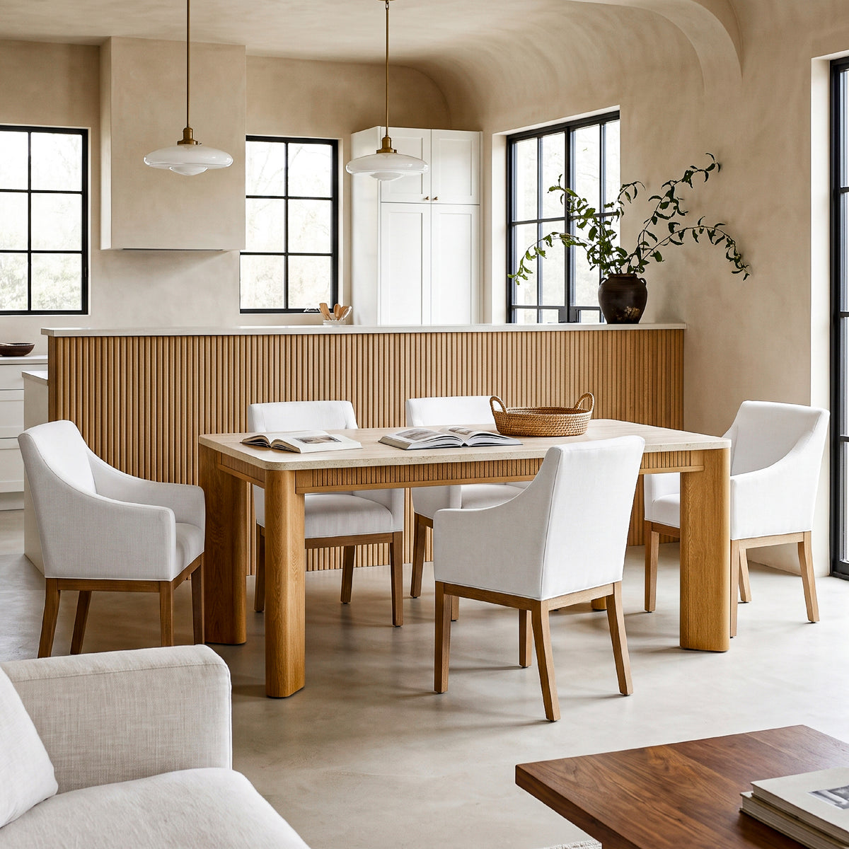 colamy verse 63 inch dining table for 6 in open plan warm modern kitchen