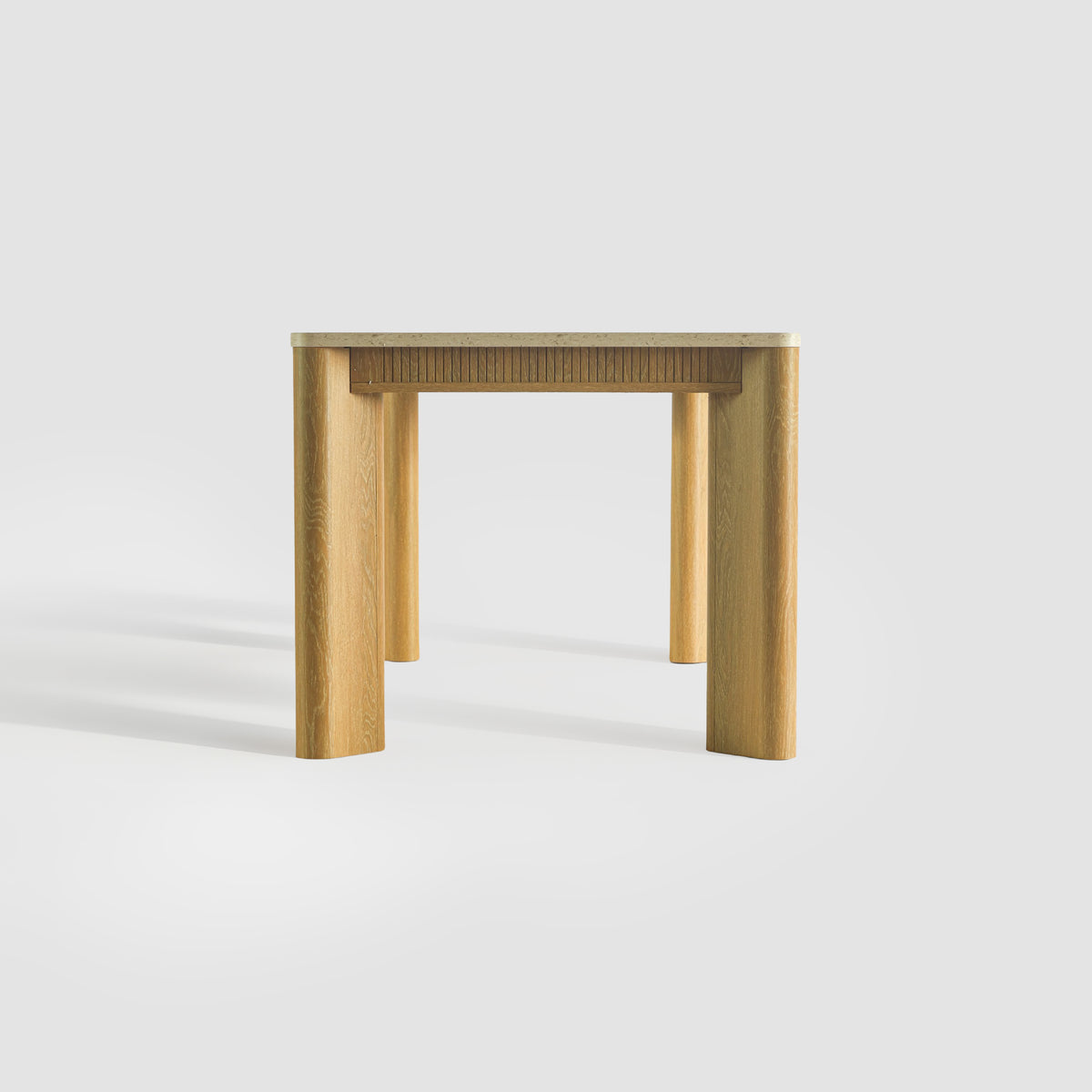 colamy verse 63 inch dining table with rounded corners end view white background