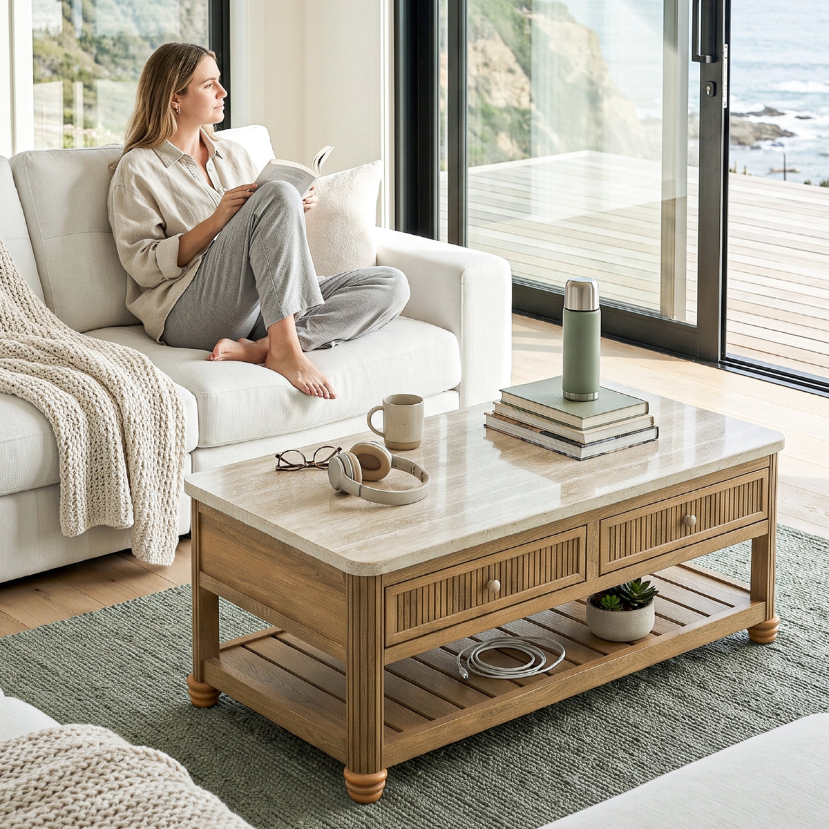 colamy verse coffee table for sectional sofa living room reading
