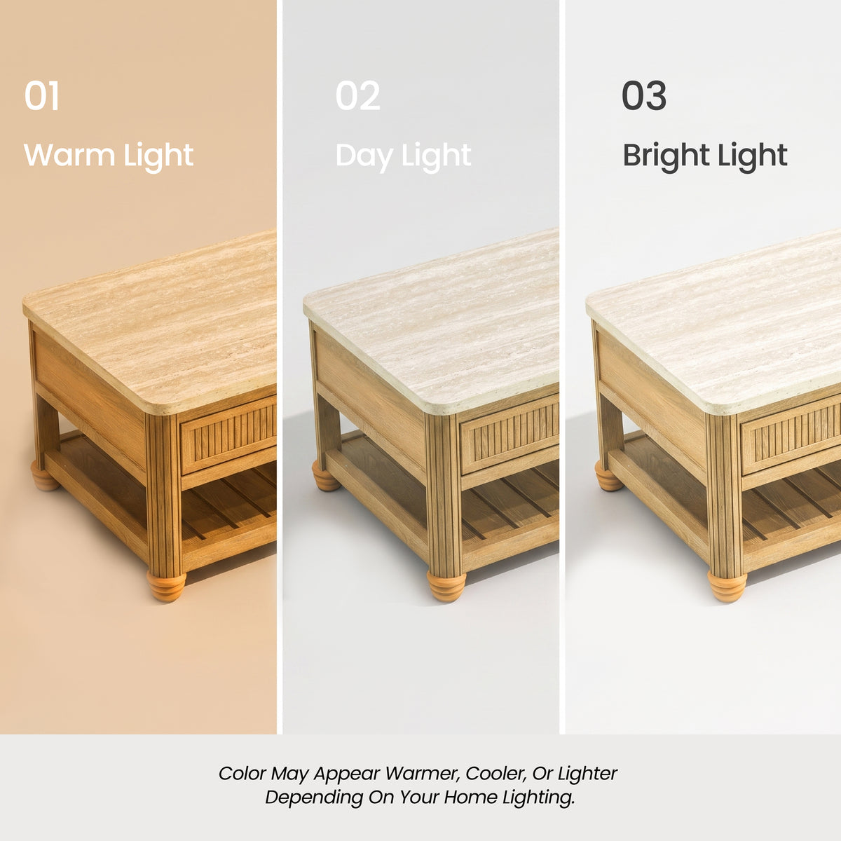 colamy verse fluted coffee table color under warm day bright light