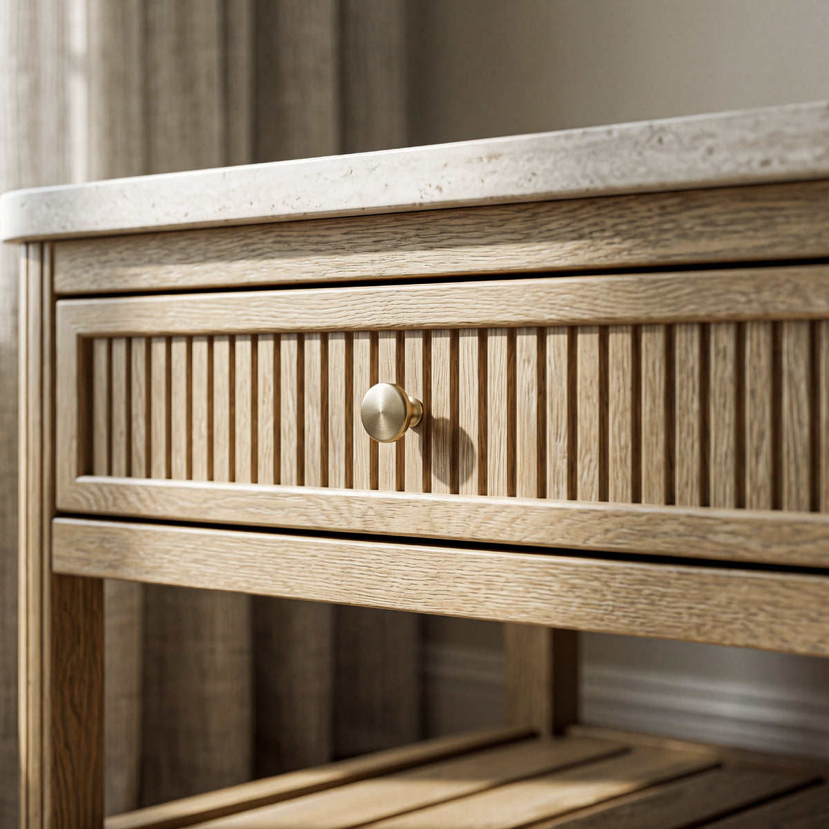 colamy verse fluted drawer front brass knob close up