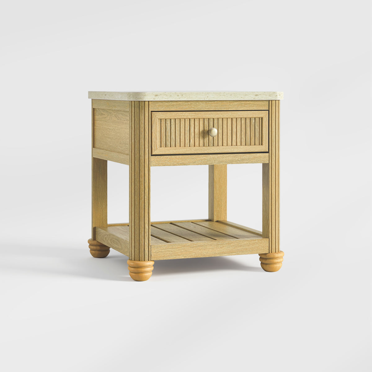 colamy verse reeded end table with drawer and open shelf in natural wood three quarter view