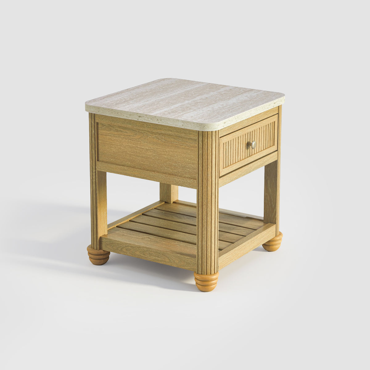 modern end table with drawer and shelf square end table with storage on a white background