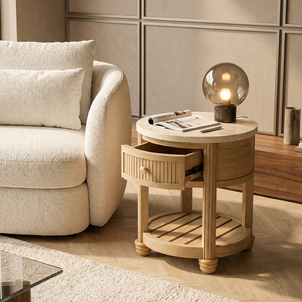 round side table for living room boucle sofa side table corner