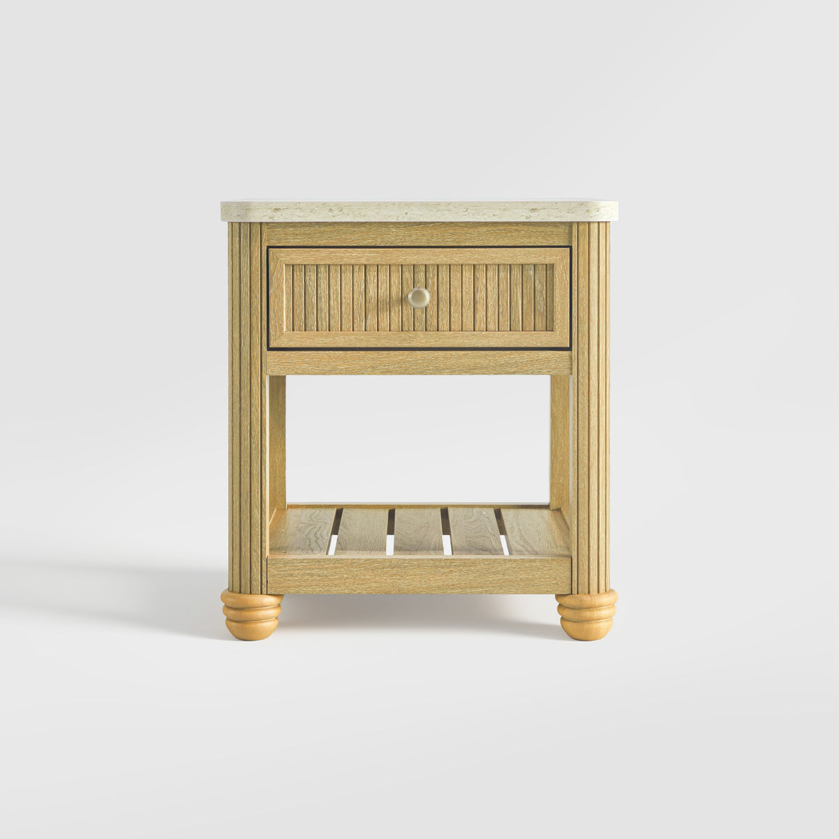 small side table with drawer and shelf for small spaces straight front view on a white background